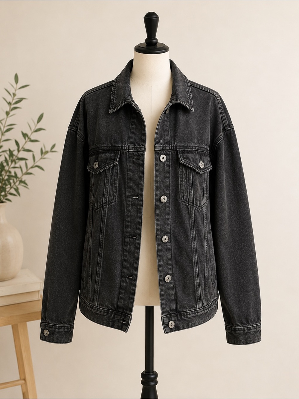ZARA Oversized Black Jean Jacket | Size Medium